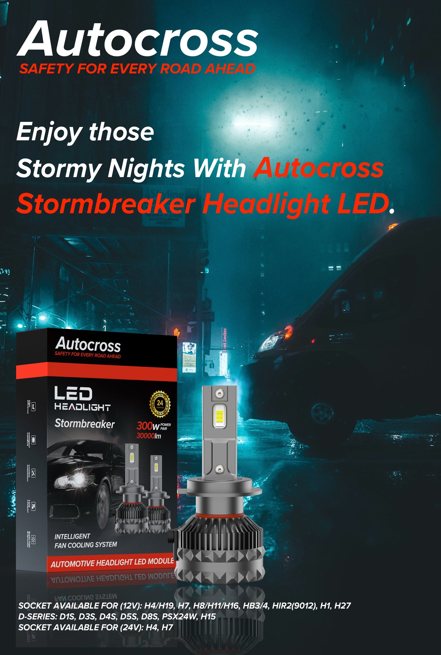 Autocross Stormbreaker 300 Watt Car Led Headlight 5800K